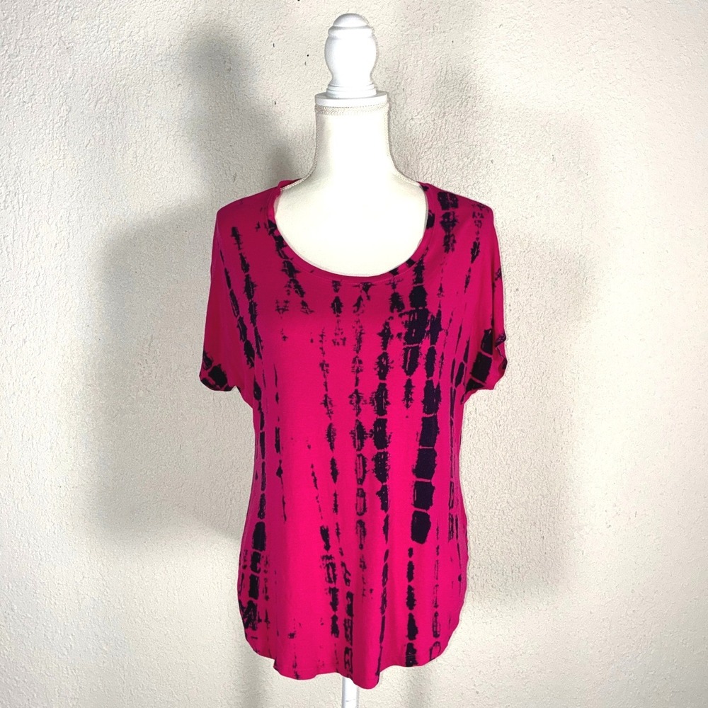 Pink and Black Tie Dye Scoop Neck Short Sleeve Top PXL Made in USA